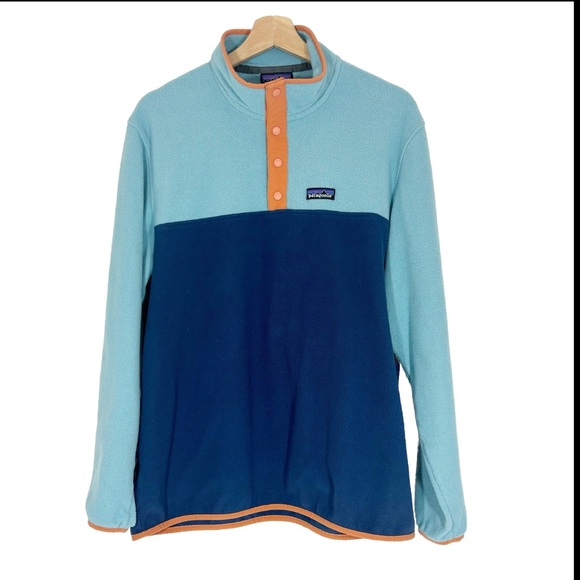 Patagonia Tops - Patagonia Colorblock Fleece Sweatshirt Snap Navy Aqua Sz L
